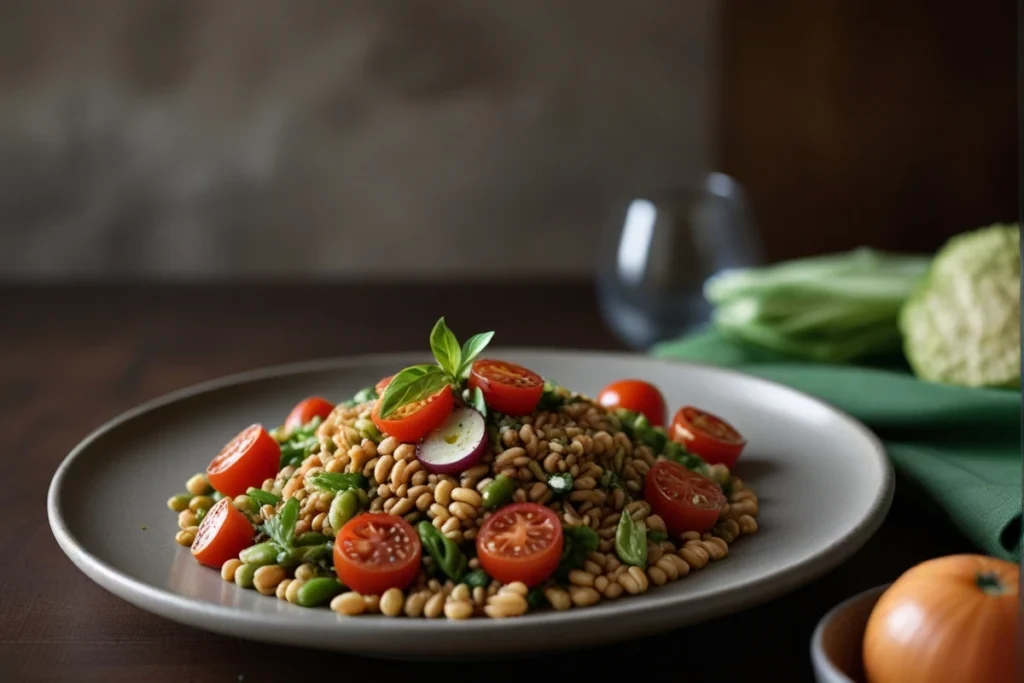 Pesto farro with tomatoes